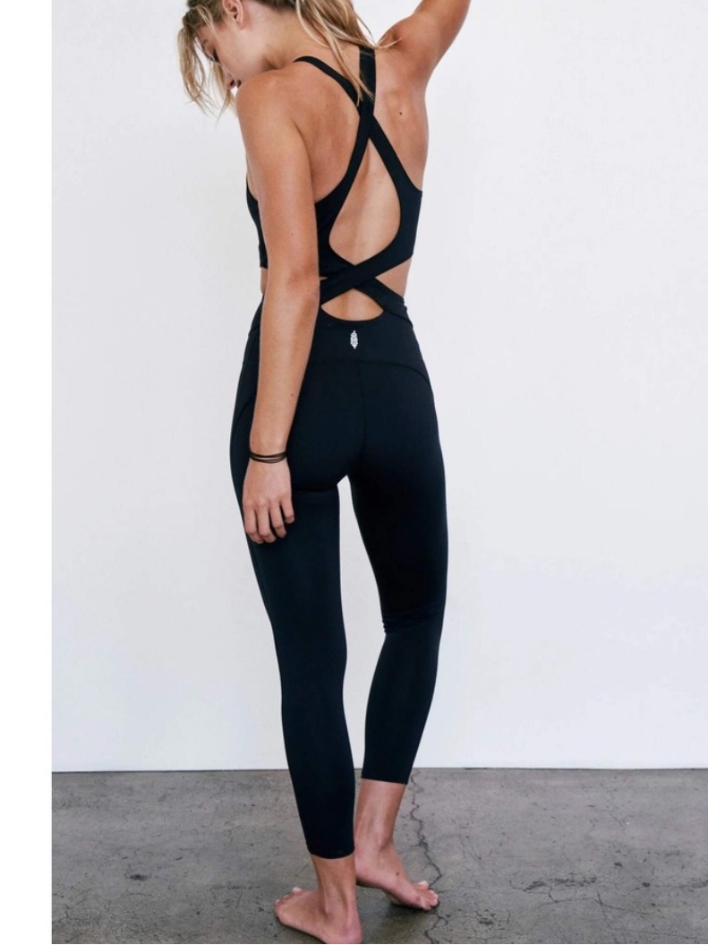 Free People Movement Sleek Black Cross-Back Jumpsuit